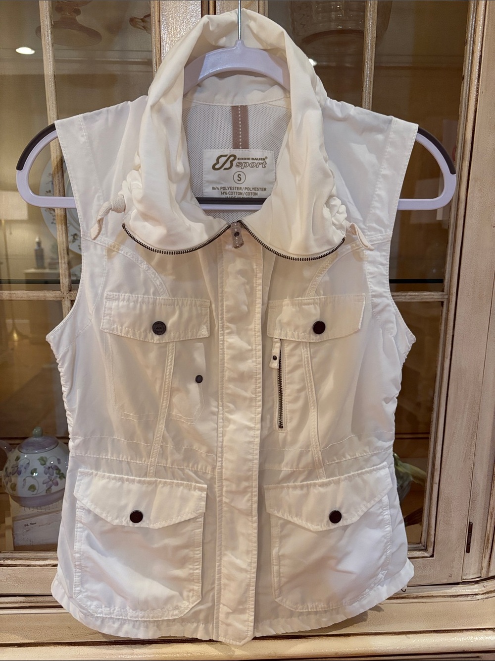 Eddie Bauer White Utility Vest with High Collar - Picture 1 of 11